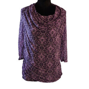𝅺DANA Buchman paisley cowl neck blouse in shades of purple size medium